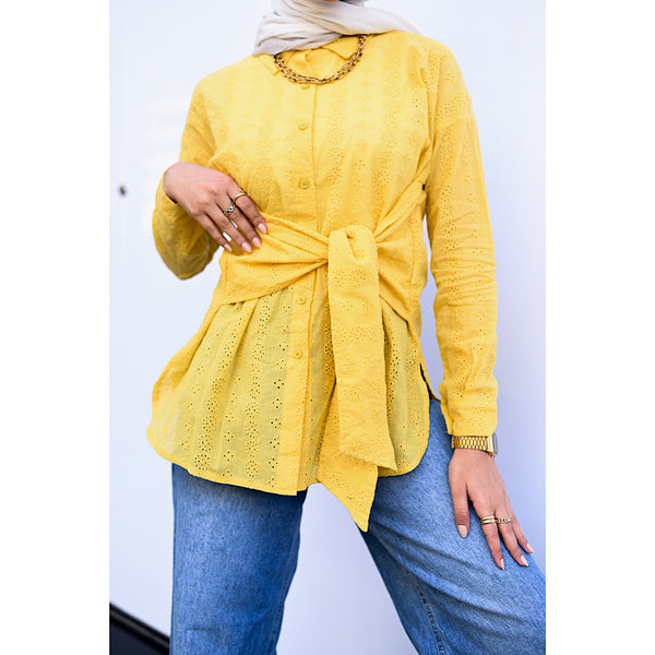 Yellow knot front blouse