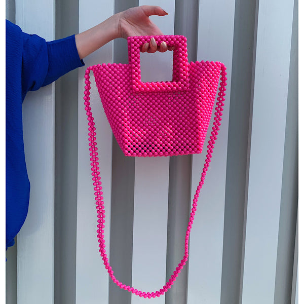 Pink mini tote beaded bag
