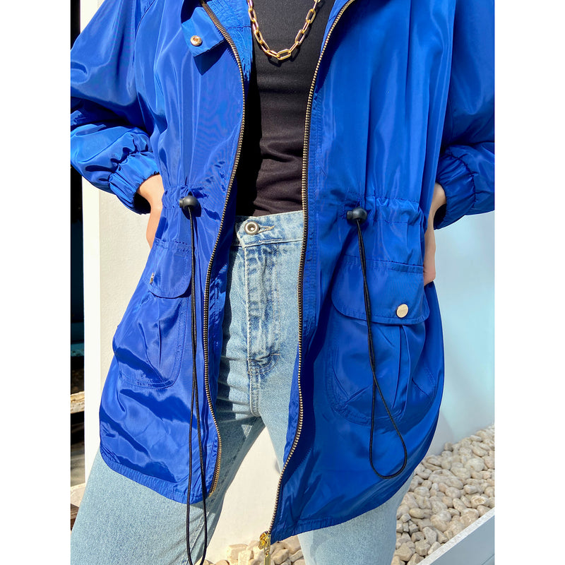 Blue waterproof drawstring jacket