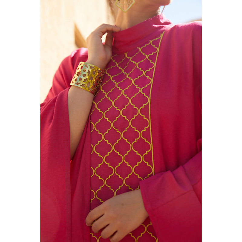 Pink & gold embroidered kaftan