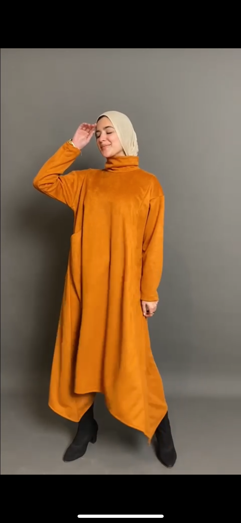High neck camel suede dress