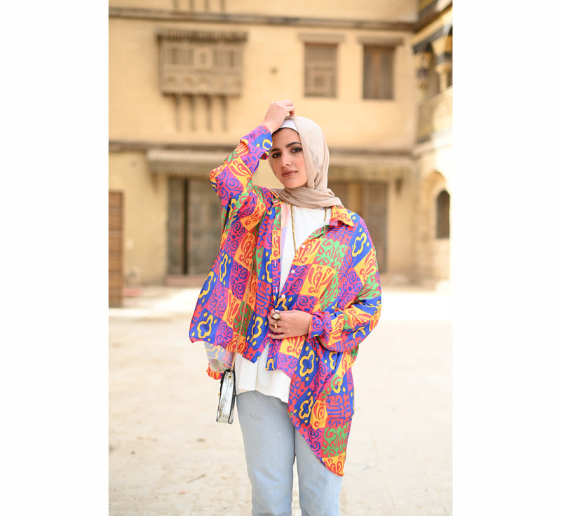 Multicolored satin printed blouse